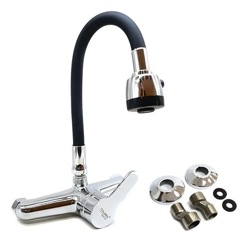 Monocomando Mesada Cocina Canilla Flexible Pared Grifo 20cm 15cm Entre Caños
