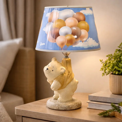 Lámpara Velador Cerámica Diseño Oso Pantalla Decorada 37cm Beige