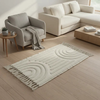 Alfombra Bohemia Algodón Decorativa 60x90 Geométrica Boho 90 Cm 60 Cm Crema
