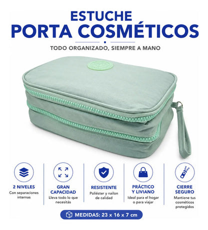 Neceser Maquillaje 2 Niveles Organizador Bolso Estuche 23cm Verde