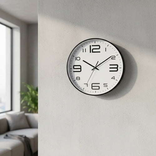 Reloj Pared Analogico Redondo 34.5cm Pila Aa Clásico Moderno Negro