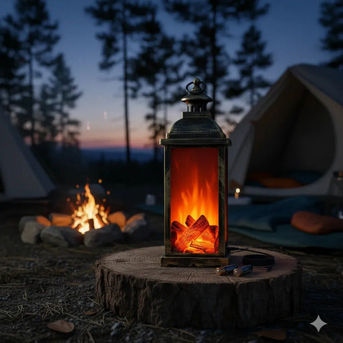 Lampara Farol Led Efecto Llama Usb Pilas Camping Decorativa Negro