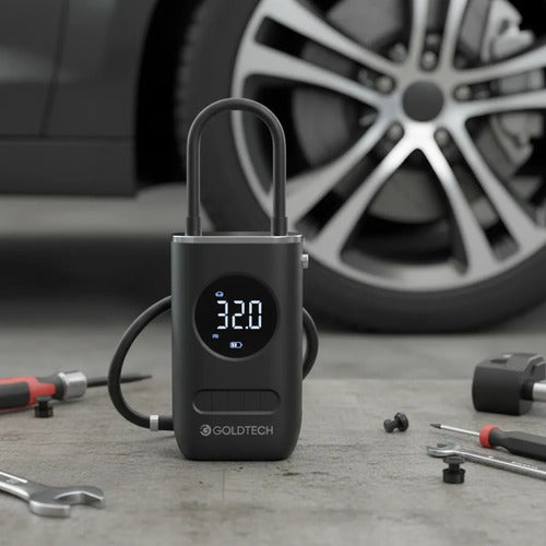 Inflador Compresor Digital Portatil Auto Moto Bici Pelota Negro 50 Hz / 60 Hz Compatible Con Cargadores Universales Monofásica