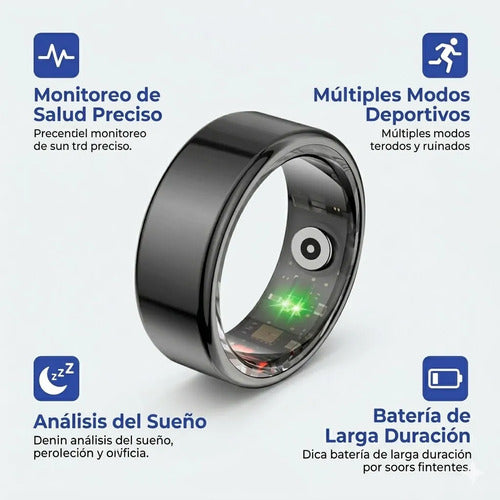 Anillo Inteligente Monitoreo Sueño Talle 9 Ios Android Negro 9