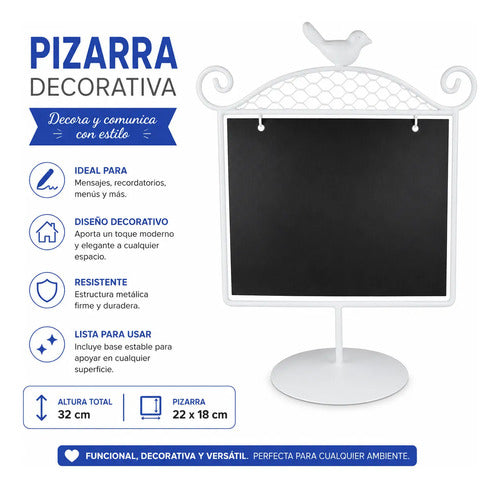 Adorno Pizarra Decorativa Base Metal Mesa 32cm Funcional Aleatorio
