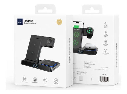 Wiwu Cargador Inalámbrico 5 En 1 Power Air Plegable Wi-w006 Color Negro