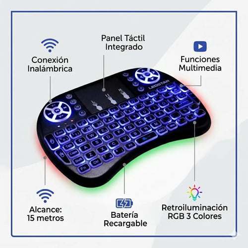 Teclado Tv Inalambrico Panel Tactil Rgb Recargable 3 Colores Verde