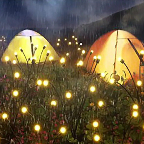 Estaca Luz Solar Ramo 12 Leds Bombillas Jardin Exterior X2 Negro