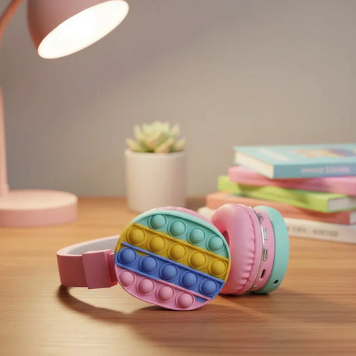 Auriculares Bluetooth Diseño Pop It Con Usb Tf Fm Micrófono Rosa