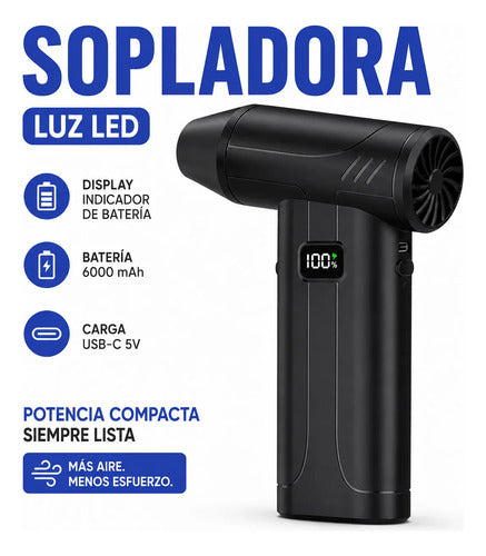Sopladora Portátil Inalámbrica Recargable Usb C Display Led Negro