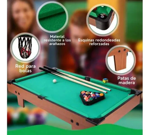Mini Mesa Pool Billar Infantil 51cm Bolas Tacos Accesorios Verde