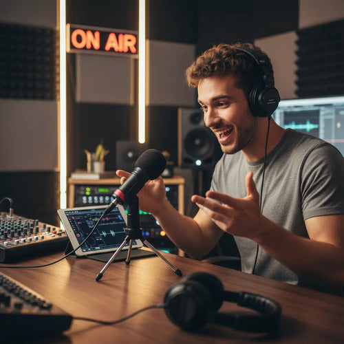 Micrófono Pc Celular Trípode Grabación Pro Streaming Podcast Negro