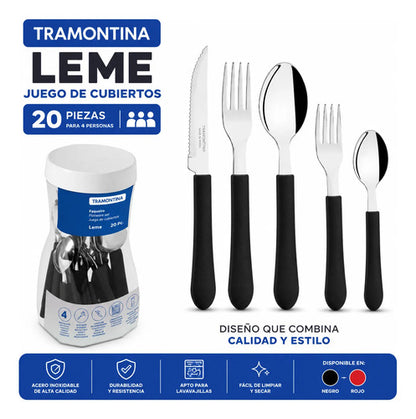 Set Juego De Cubiertos Mesa Pack X20 Piezas Acero Inoxidable Negro