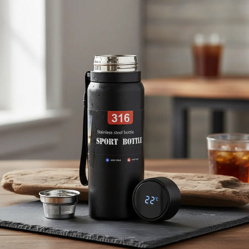 Botella Térmica Temperatura Filtro Acero Inoxidable Led 800m Negro