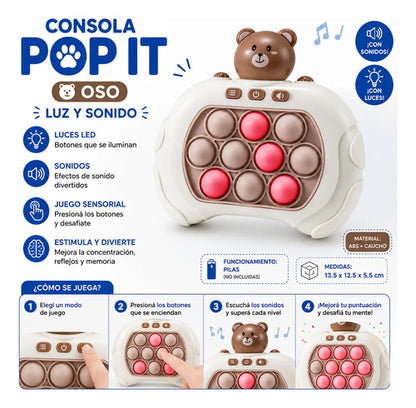 Juego Consola Pop It Electrónica Oso Luces Sonidos Infantil Beige / Crema Con Detalles Marrones