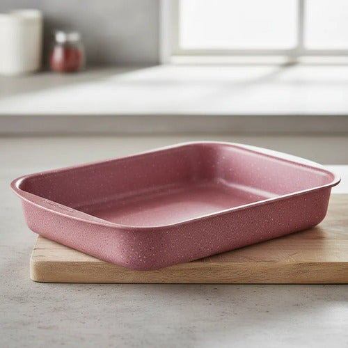 Set Juego Asaderas Antiadherentes 2 Piezas Horno Rectangular Rosa