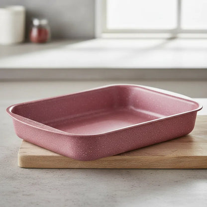 Set Juego Asaderas Antiadherentes 2 Piezas Horno Rectangular Rosa