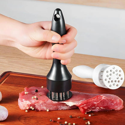 Tienizador De Carne Milanesa Manual Machacador 16 Puntas Blano Y Negro