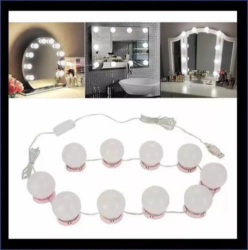 Kit 10 Focos Lamparas Luz Led Espejo Usb Maquillaje Camarin Blanco Cálido