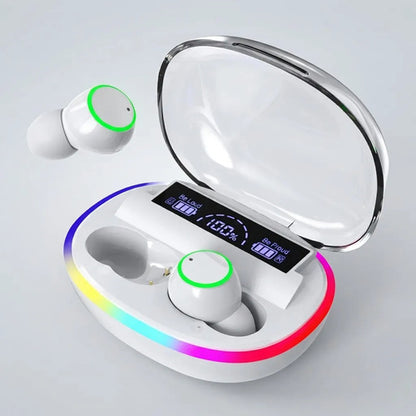 Auriculares Bluetooth Inalámbricos Display Led Rgb Estuche Blanco