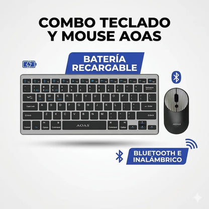 Combo Teclado Mouse Inalambrico Bluetooth Pc Windows Mac Os Plateado Negro