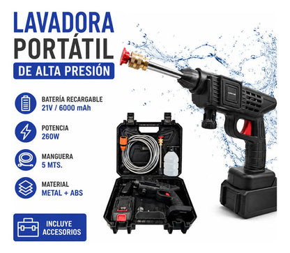 Hidrolavadora Portátil Recargable Con Maletín Alta Presión Negro 0