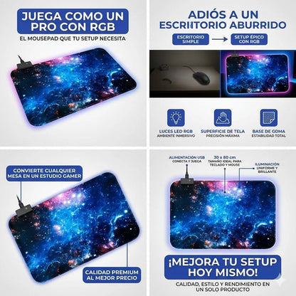 Mousepad Gamer Rgb Luces Led Usb Grande Alfombrilla Tapete Negro