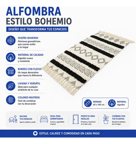 Alfombra Bohemia Decorativa Algodón Flecos Geométrica 140cm 140 M 60 M Aleatorio