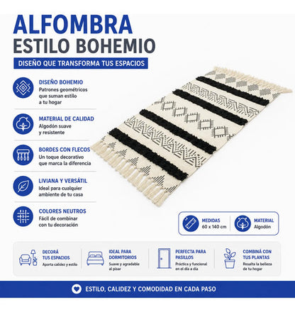 Alfombra Bohemia Decorativa Algodón Flecos Geométrica 140cm 140 M 60 M Aleatorio