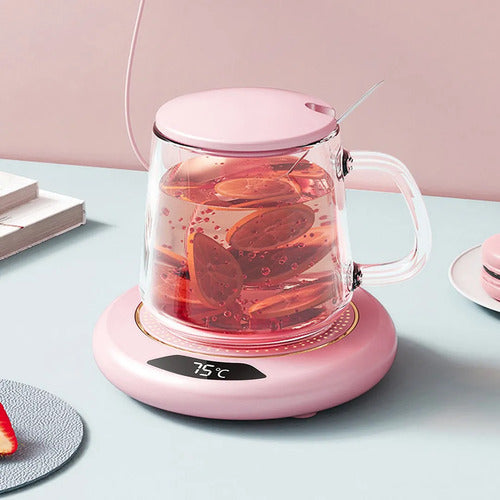 Base Calentadora Tazas Usb 20w Display Circular Eléctrico Rosa