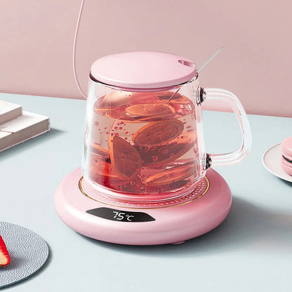 Base Calentadora Tazas Usb 20w Display Circular Eléctrico Rosa