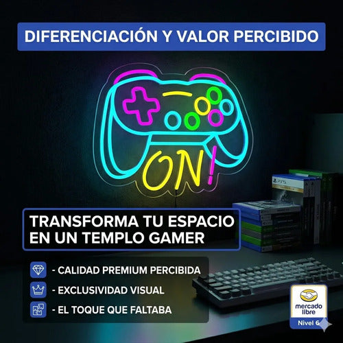 Letrero Cartel Neon Joystick On Gamer Pared Habitacion Usb Multicolor