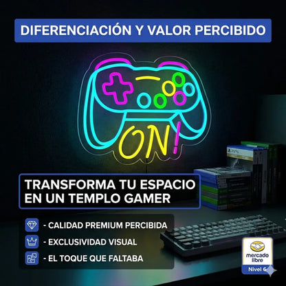 Letrero Cartel Neon Joystick On Gamer Pared Habitacion Usb Multicolor