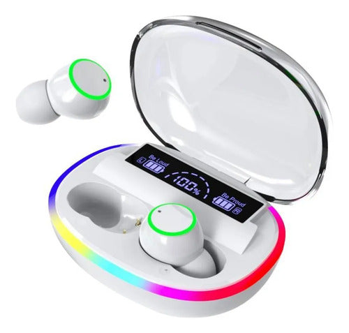 Auriculares Bluetooth Inalámbricos Display Led Rgb Estuche Blanco