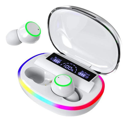 Auriculares Bluetooth Inalámbricos Display Led Rgb Estuche Blanco