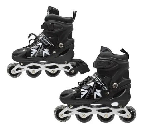 Patines Roller Ajustables 4 Ruedas Luz 34-38 39-43 En Línea 34-38 Negro