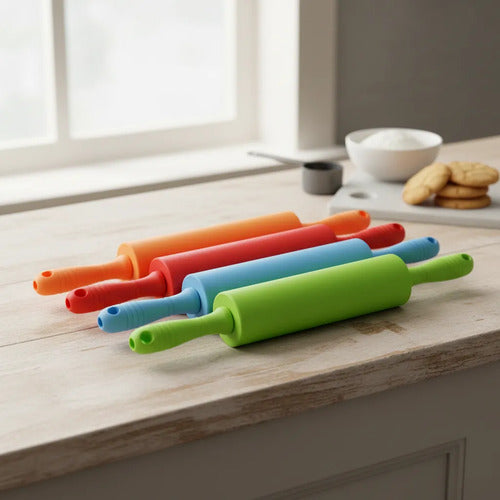Rodillo Palo De Amasar Silicona Reposteria 39cm Cocina Rojo