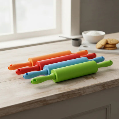 Rodillo Palo De Amasar Silicona Reposteria 39cm Cocina Rojo