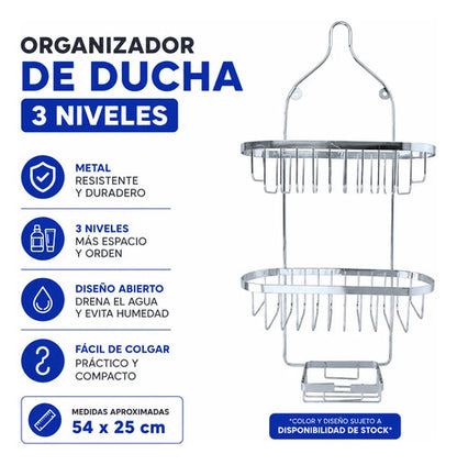 Organizador Esquinero Baño Ducha Metal 3 Estantes Colgante Plateado