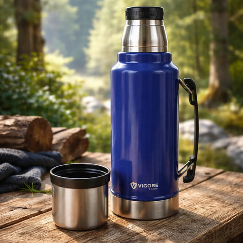 Termo Acero Inoxidable Hermético Plegable 1.2l Doble Pared Azul