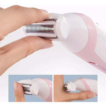 Afeitadora Depiladora Inalambrica + Lapiz Perfilador Cejas Rosa Con Blanco