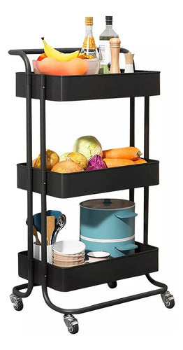 Carrito Organizador 3 Estante Multiuso Metal Rueda Estante Negro