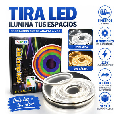 Tira Luz Led 5 Metros 220v 8 Funciones Flexible Manguera Blanca