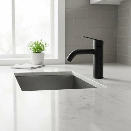 Canilla Grifería Set Monocomando Baño Acero Lavatorio Frio Negro Mate
