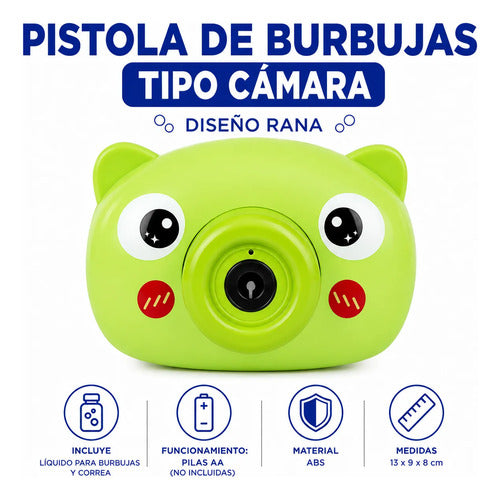 Cámara Lanza Burbujas Rana Infantil Automática Con Correa Verde