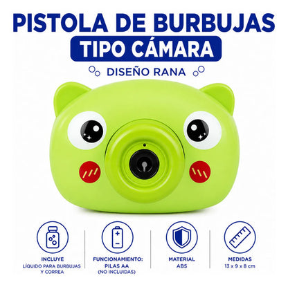 Cámara Lanza Burbujas Rana Infantil Automática Con Correa Verde