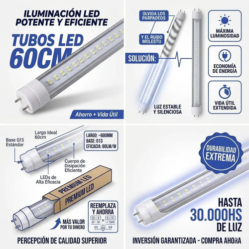 Lámpara Tubo Led 60cm G13 Bajo Consumo Blanco Frío