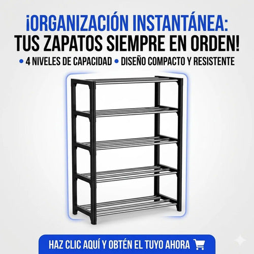 Organizador Estanteria Zapatero 4 Nivel 55x50x18cm Aluminio Negro