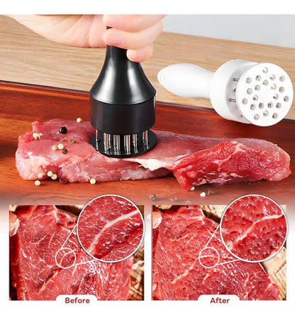 Tienizador De Carne Milanesa Manual Machacador 16 Puntas Blano Y Negro