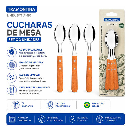 Cucharas Mesa Set X3 Piezas Acero Inoxidable Mango Naranja